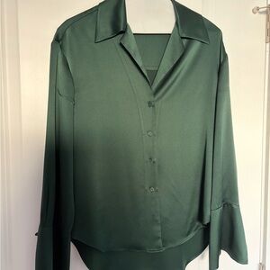 Banana Republic Deep Green Silk Button-Down Blouse